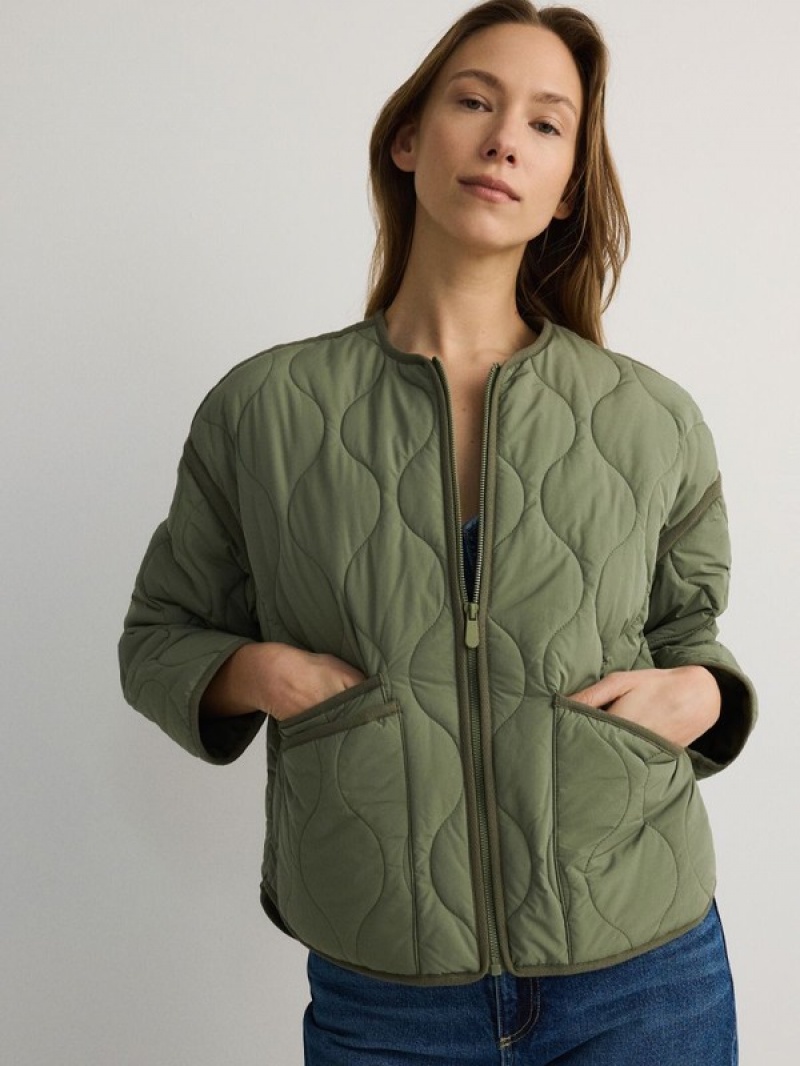 Light Green Reserved Cropped Quilted Women's Jackets | SNXC-79106