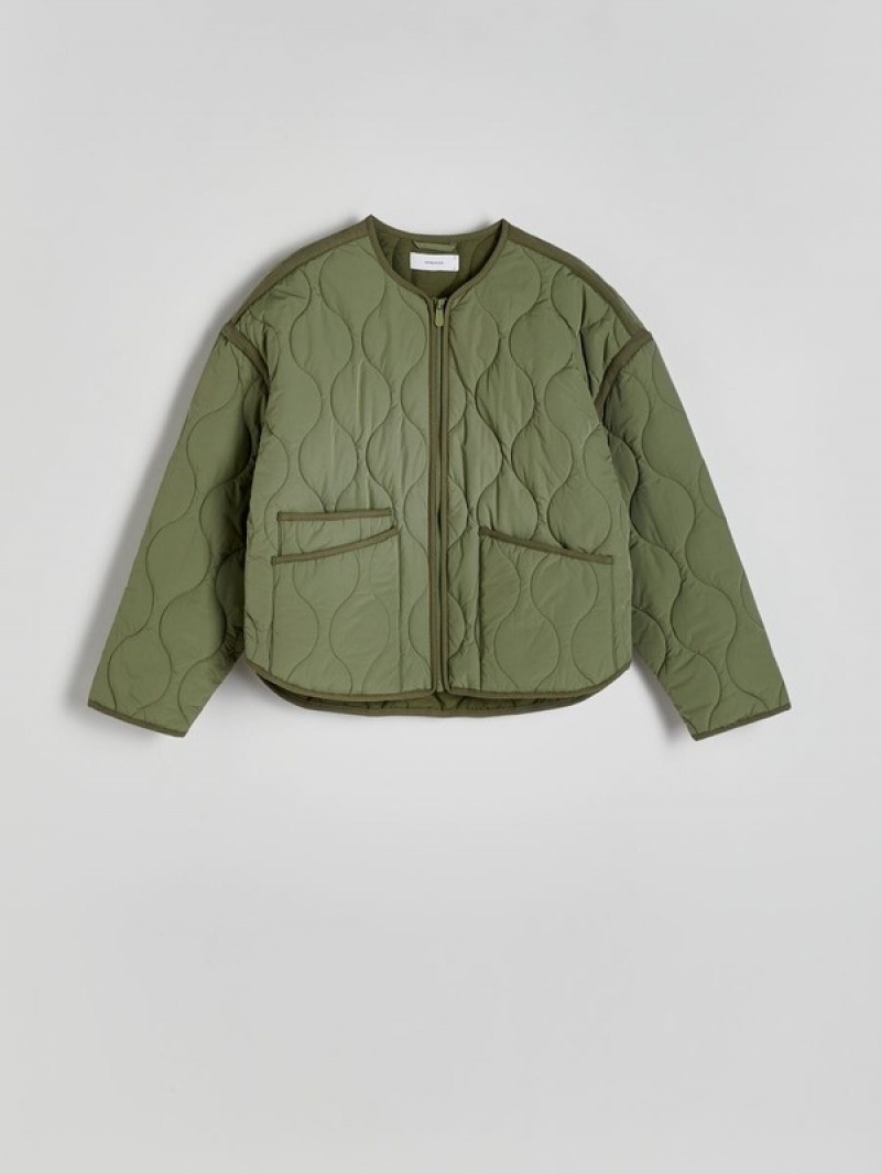 Light Green Reserved Cropped Quilted Women's Jackets | SNXC-79106