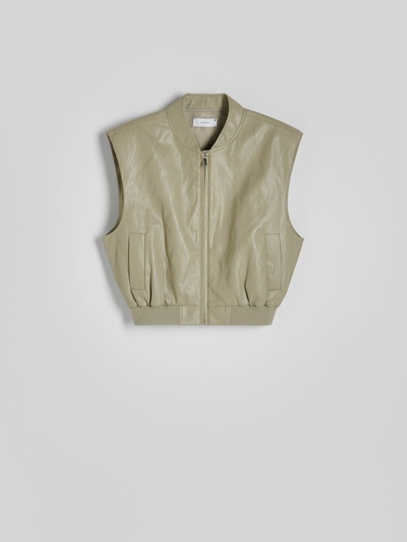 Light Green Reserved Faux Leather Women's Jackets | UEOS-50198