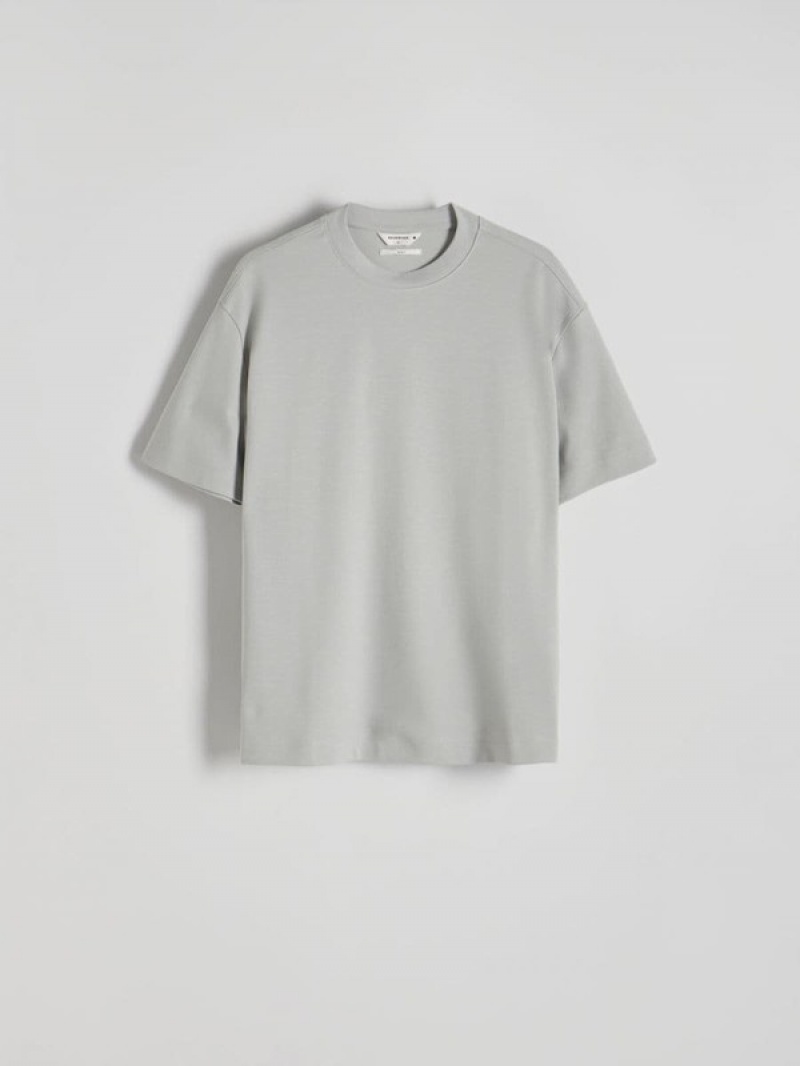 Light Grey Reserved Boxy Men's T-shirts | IEUC-08156