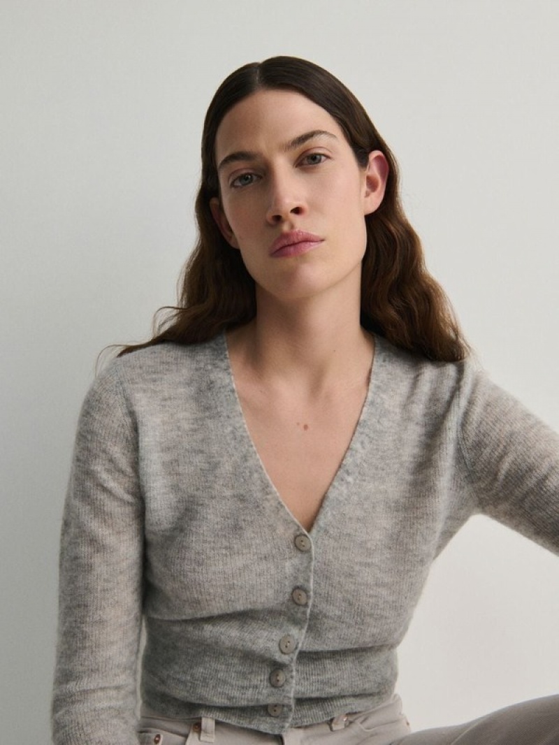 Light Grey Reserved Button Down Cropped Women's Sweaters | KGNT-96071