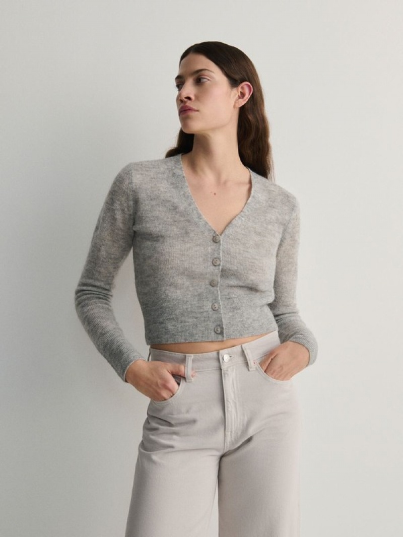 Light Grey Reserved Button Down Cropped Women's Sweaters | KGNT-96071