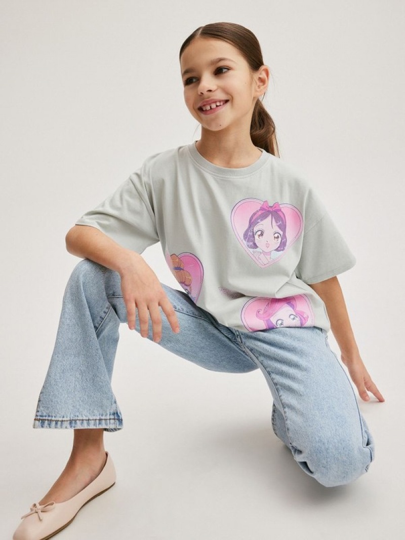 Light Grey Reserved Cotton Girls' T-shirts | GJTW-13547