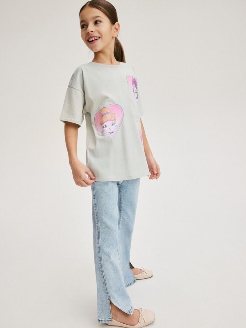 Light Grey Reserved Cotton Girls' T-shirts | GJTW-13547