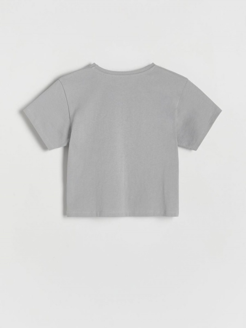 Light Grey Reserved Cotton T-print Girls' T-shirts | CFPS-80456