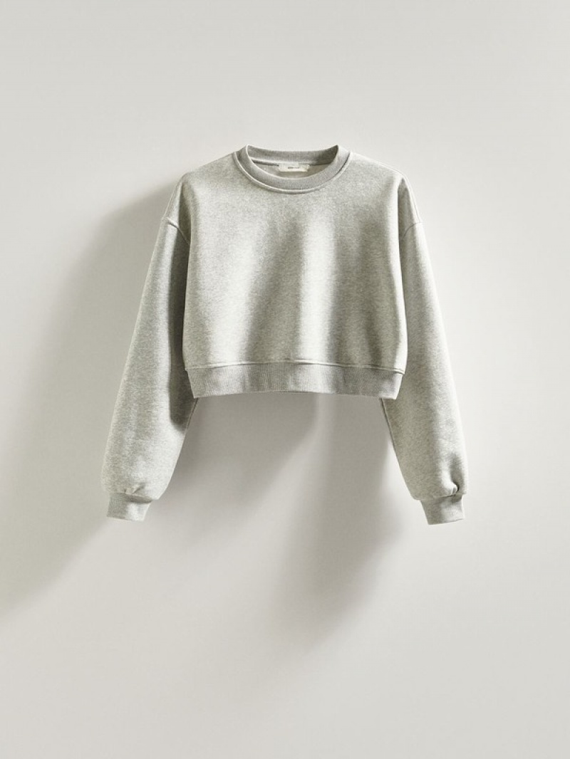 Light Grey Reserved Cropped Cotton Rich Women's Sweatshirts | UJFL-91753