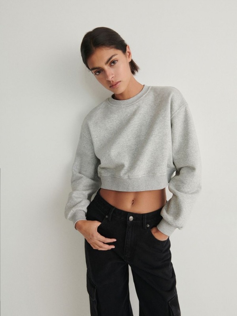 Light Grey Reserved Cropped Cotton Rich Women's Sweatshirts | ZYJE-76210