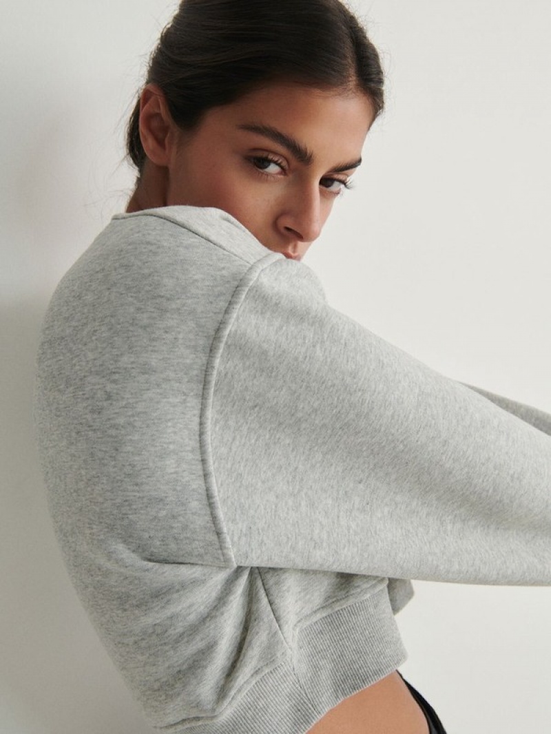 Light Grey Reserved Cropped Cotton Rich Women's Sweatshirts | ZYJE-76210