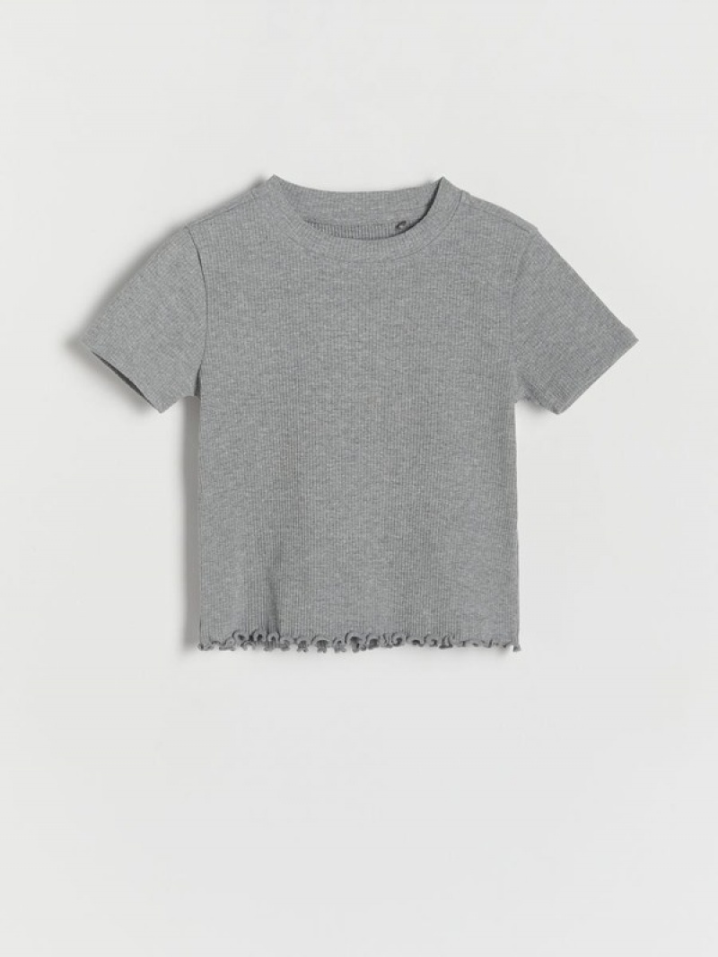 Light Grey Reserved Cropped T-peplum Hem Girls' T-shirts | FLPU-16980