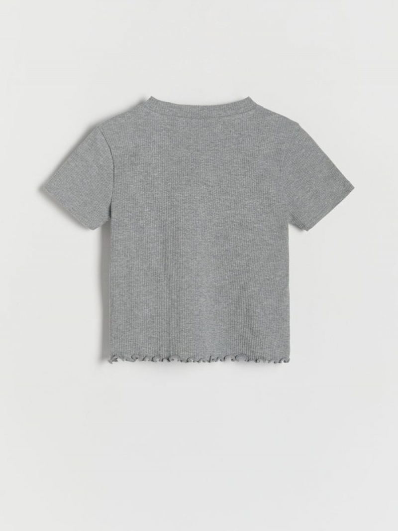 Light Grey Reserved Cropped T-peplum Hem Girls' T-shirts | FLPU-16980