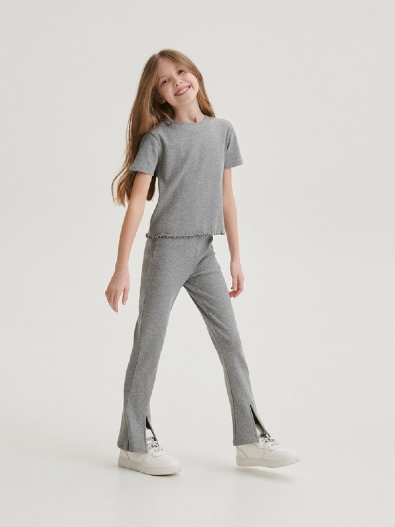 Light Grey Reserved Cropped T-peplum Hem Girls' T-shirts | FLPU-16980