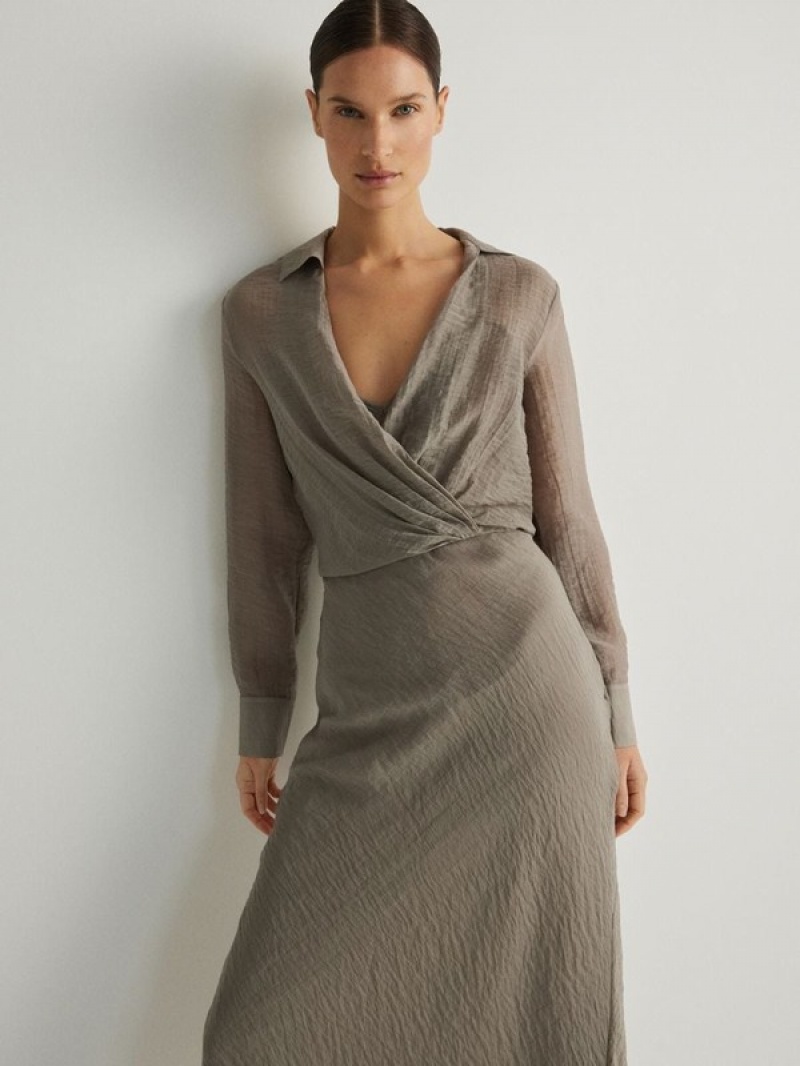 Light Grey Reserved Crushed Effect Women's Dress | QXCR-25938