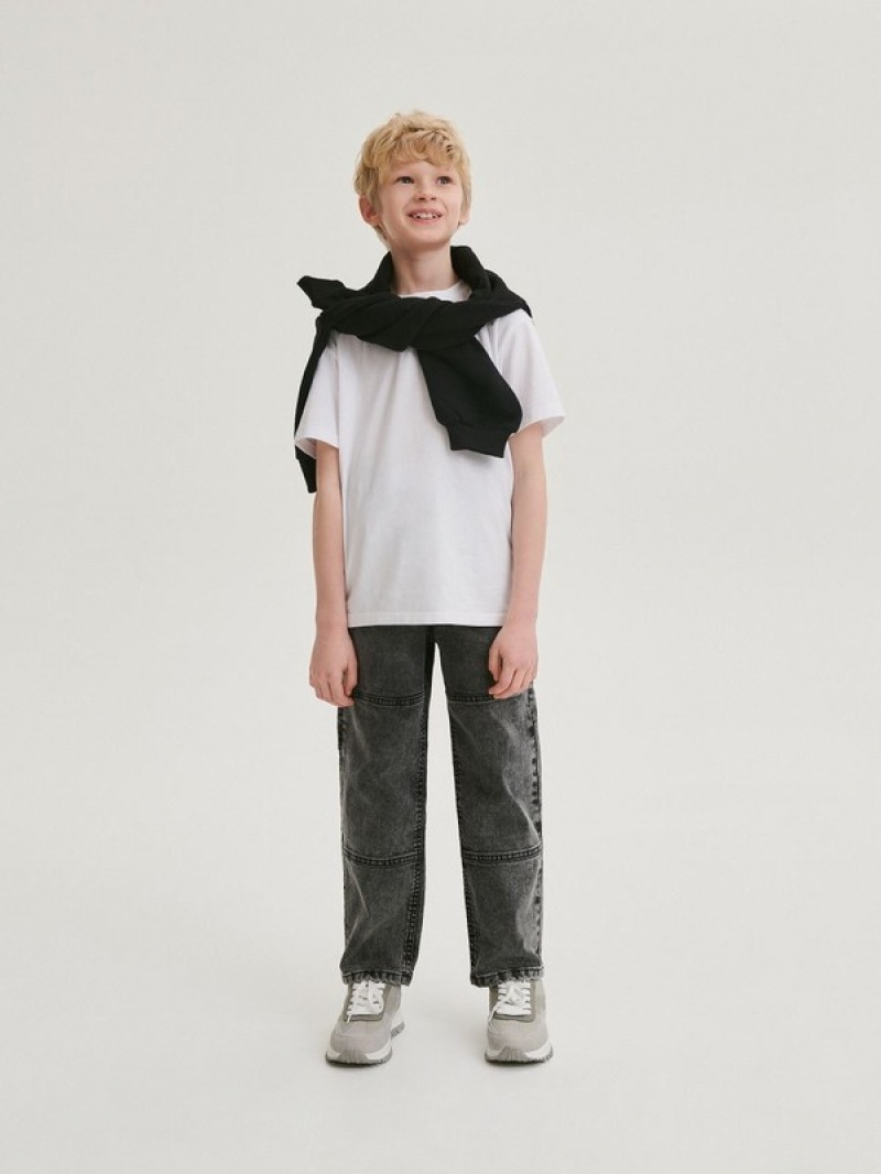 Light Grey Reserved Elastic Wide Leg Boys' Jeans | UQAE-82179