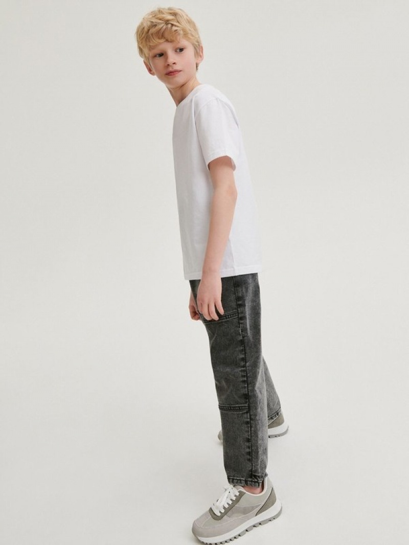 Light Grey Reserved Elastic Wide Leg Boys' Jeans | UQAE-82179