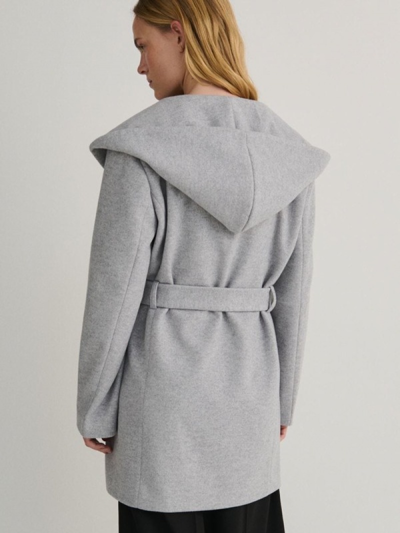 Light Grey Reserved Hooded Women's Coats | PLBO-29716