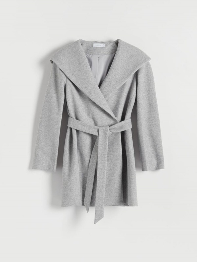 Light Grey Reserved Hooded Women's Coats | PLBO-29716