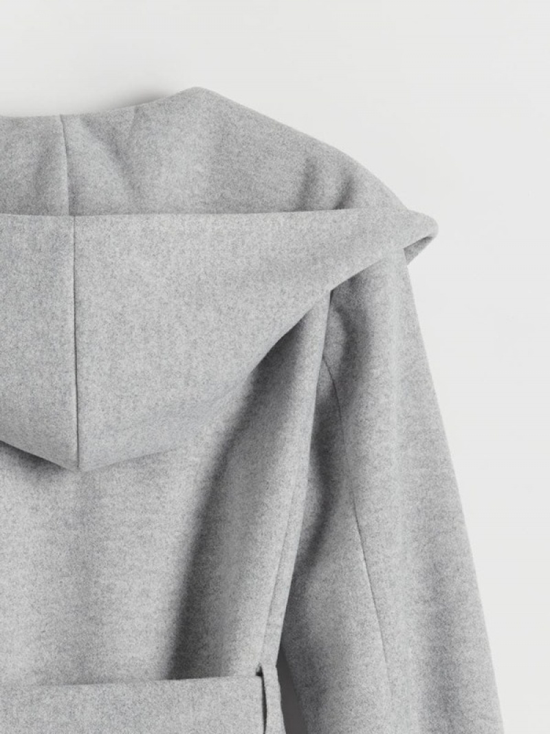 Light Grey Reserved Hooded Women's Coats | PLBO-29716