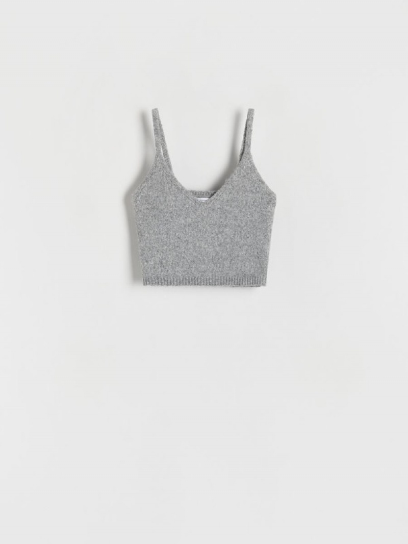 Light Grey Reserved Knitted Top Women's T-shirts | VFNB-61230