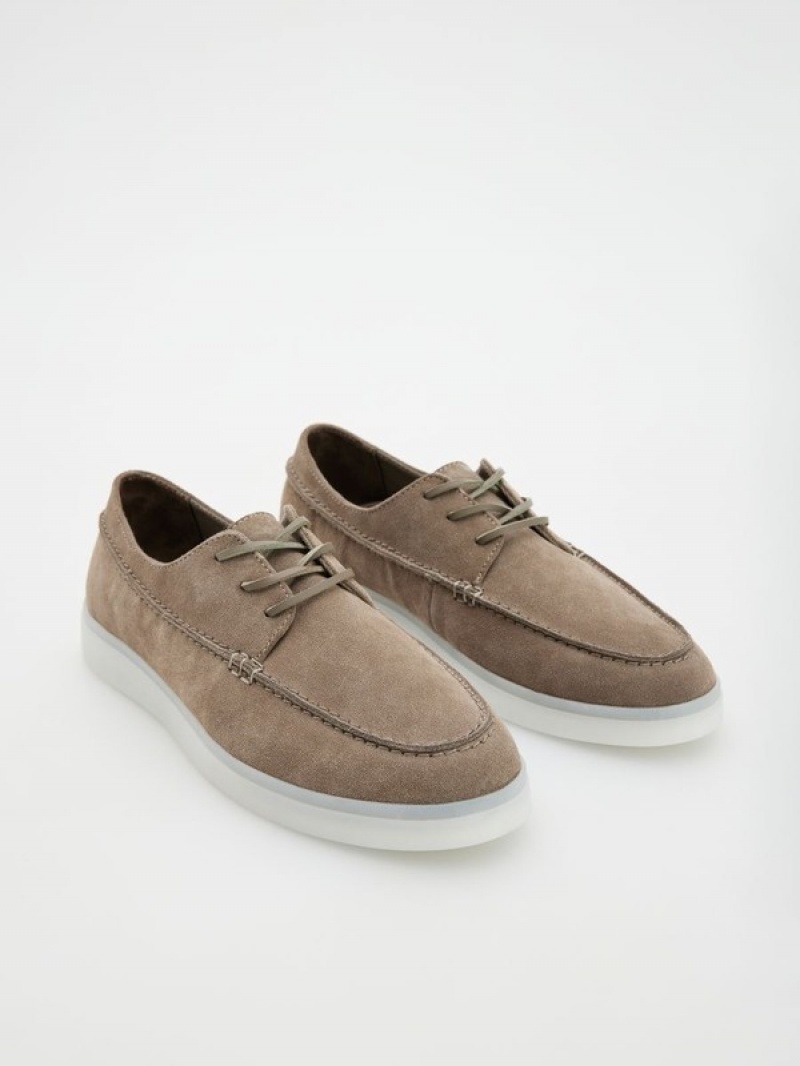 Light Grey Reserved Leather Derby Men's Shoes | OERU-86724