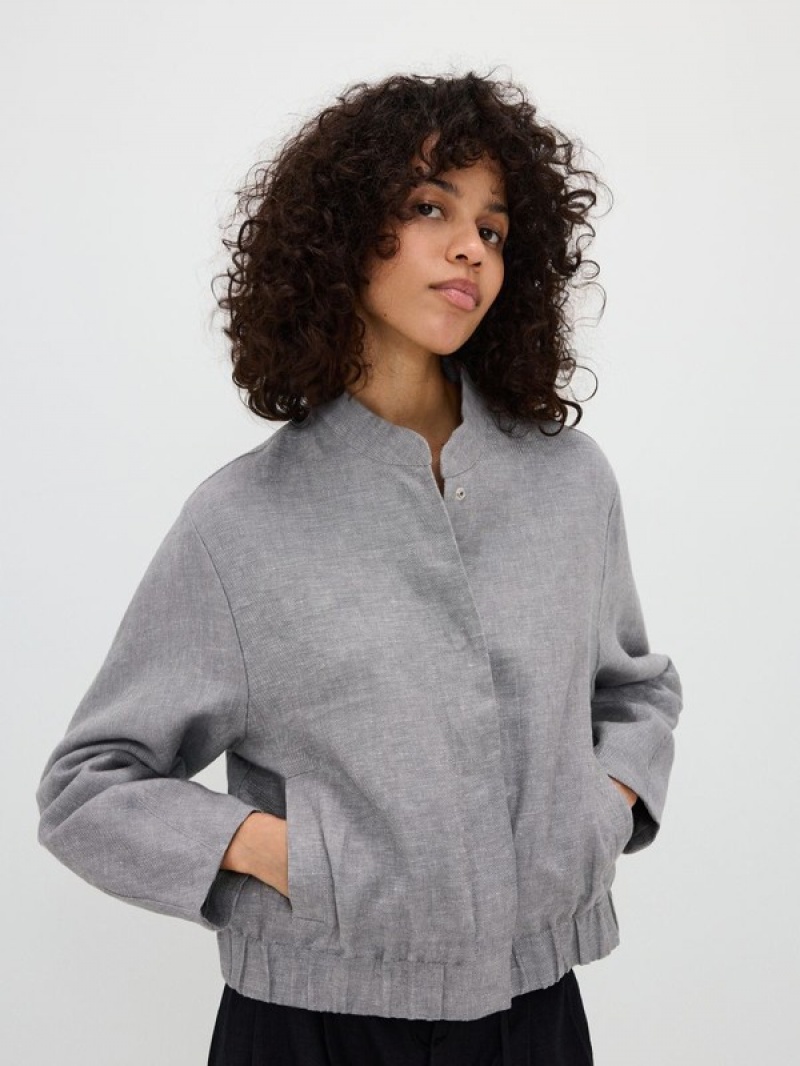 Light Grey Reserved Linen Bomber Women's Jackets | ZKVC-86325