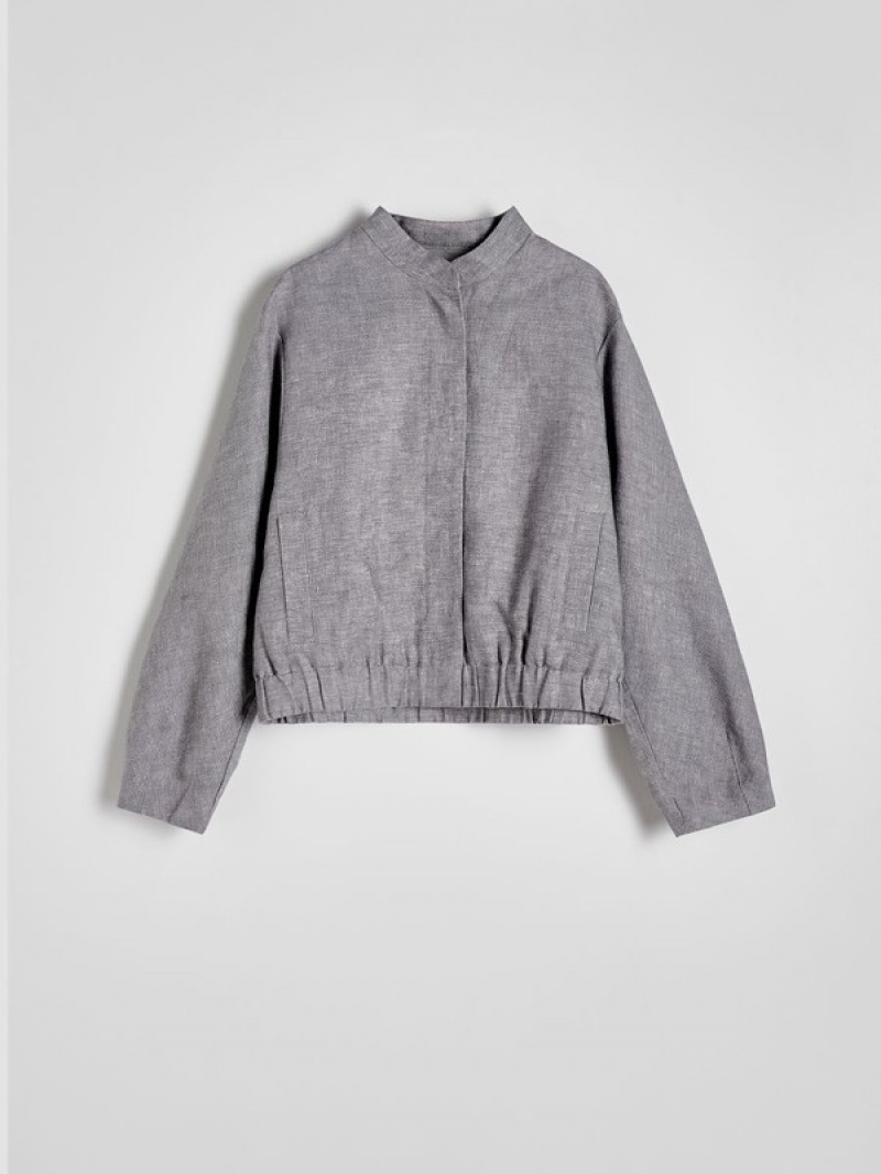 Light Grey Reserved Linen Bomber Women's Jackets | ZKVC-86325