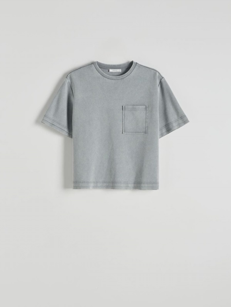 Light Grey Reserved Melange Jersey Women's T-shirts | CYDG-49185