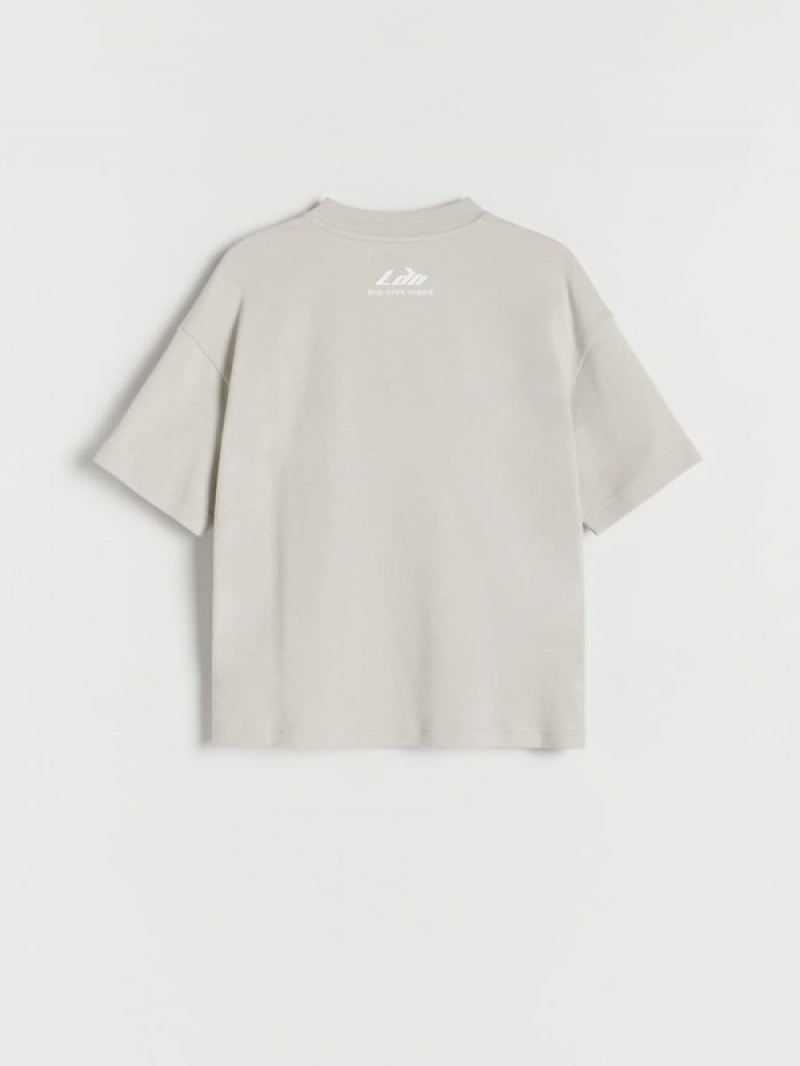 Light Grey Reserved Oversized Boys' T-shirts | BZHT-32460