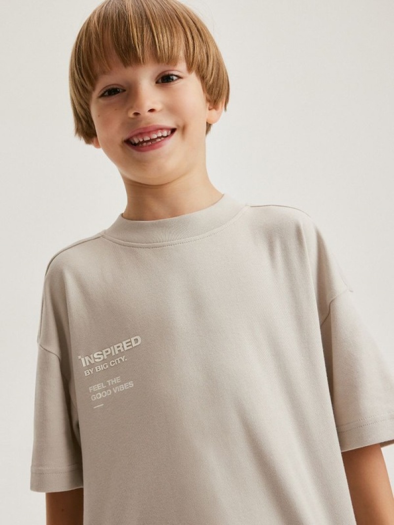 Light Grey Reserved Oversized Boys' T-shirts | BZHT-32460