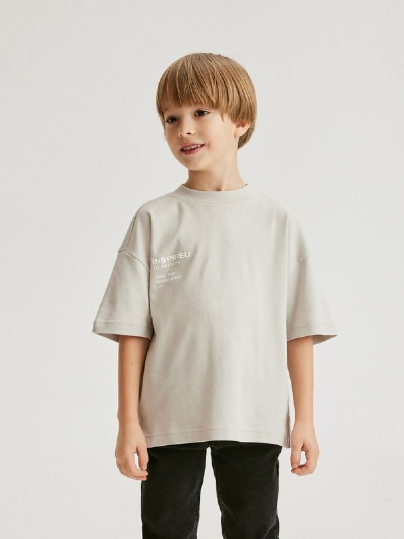 Light Grey Reserved Oversized Boys' T-shirts | BZHT-32460