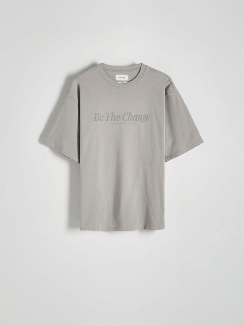 Light Grey Reserved Oversized T-print Men's T-shirts | WJEY-80245