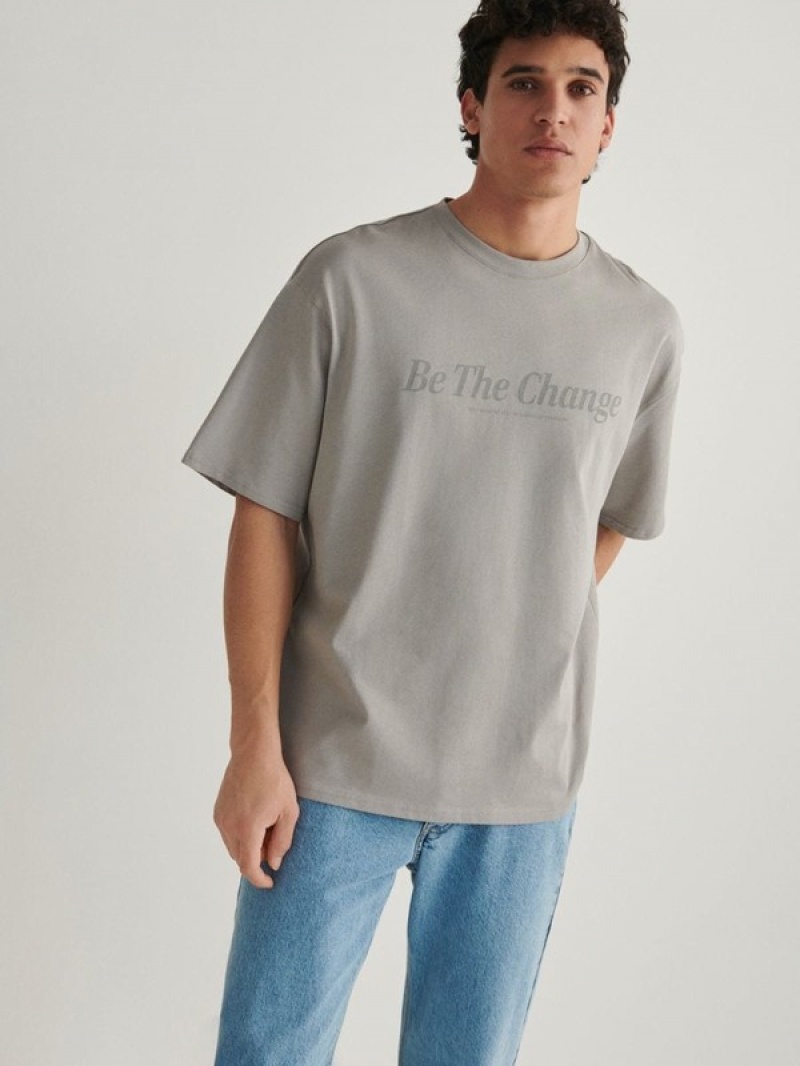 Light Grey Reserved Oversized T-print Men\'s T-shirts | WJEY-80245