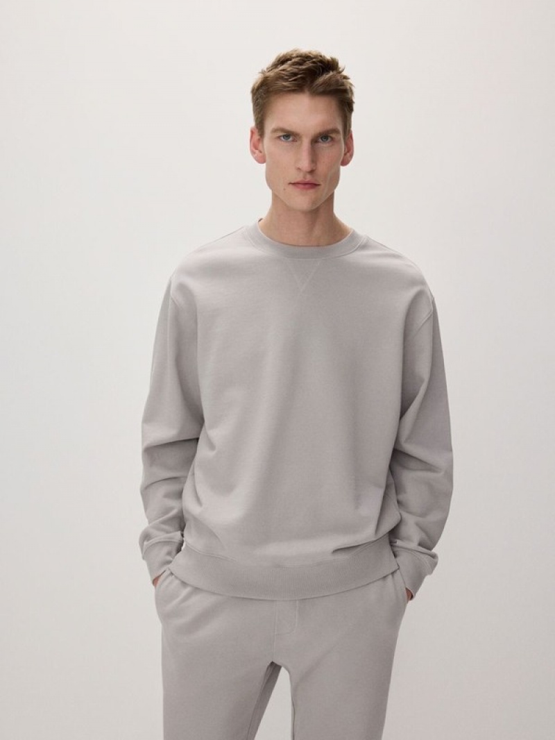 Light Grey Reserved Plain Men's Sweatshirts | QIHD-23190