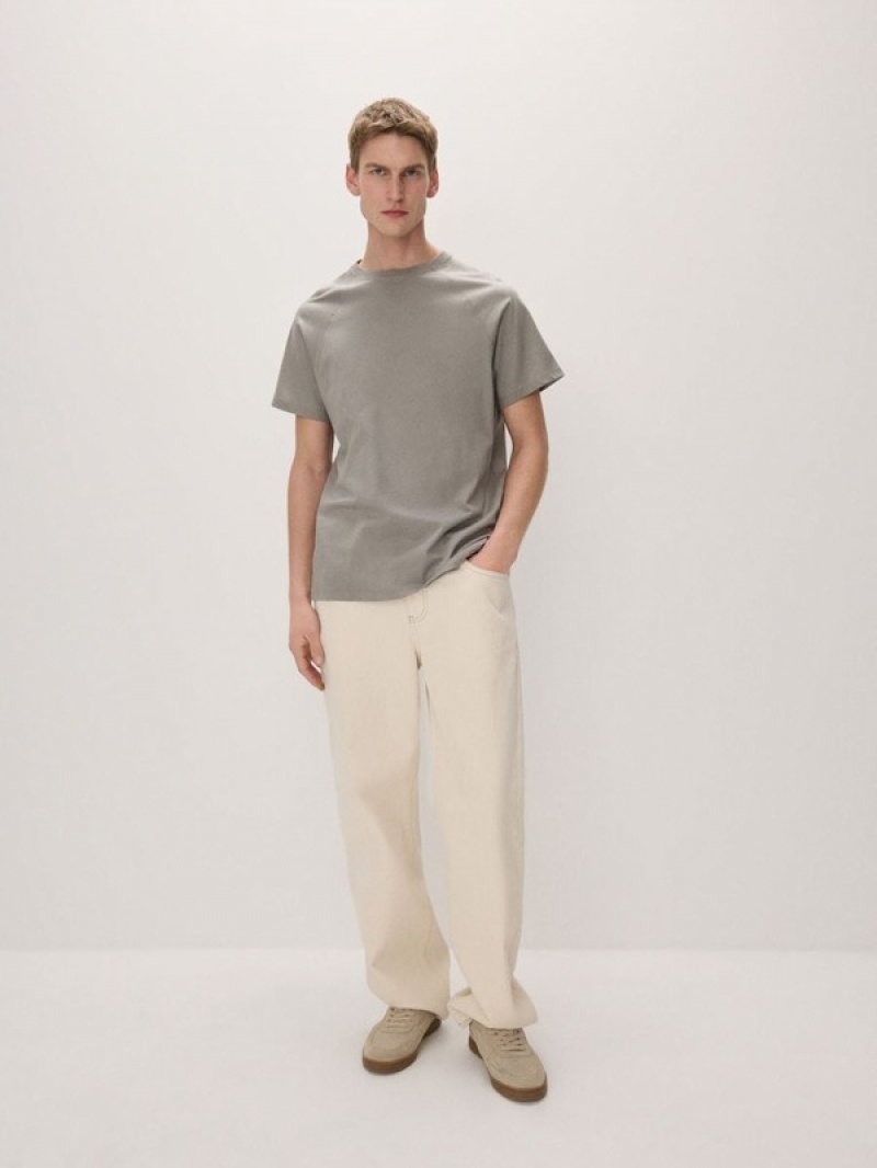 Light Grey Reserved Regular Fit Cotton Men's T-shirts | CZVM-61328