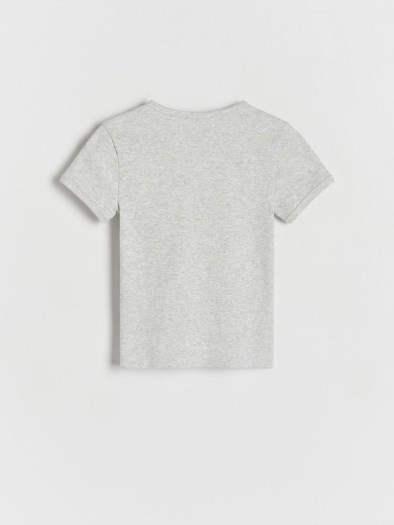 Light Grey Reserved Ribbed Cotton Girls' T-shirts | WINK-47801