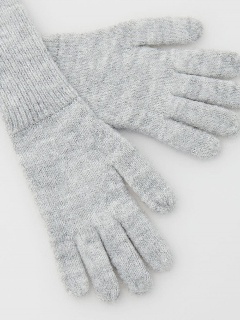 Light Grey Reserved Ribbed Cuffs Women's Gloves | YRBQ-64721