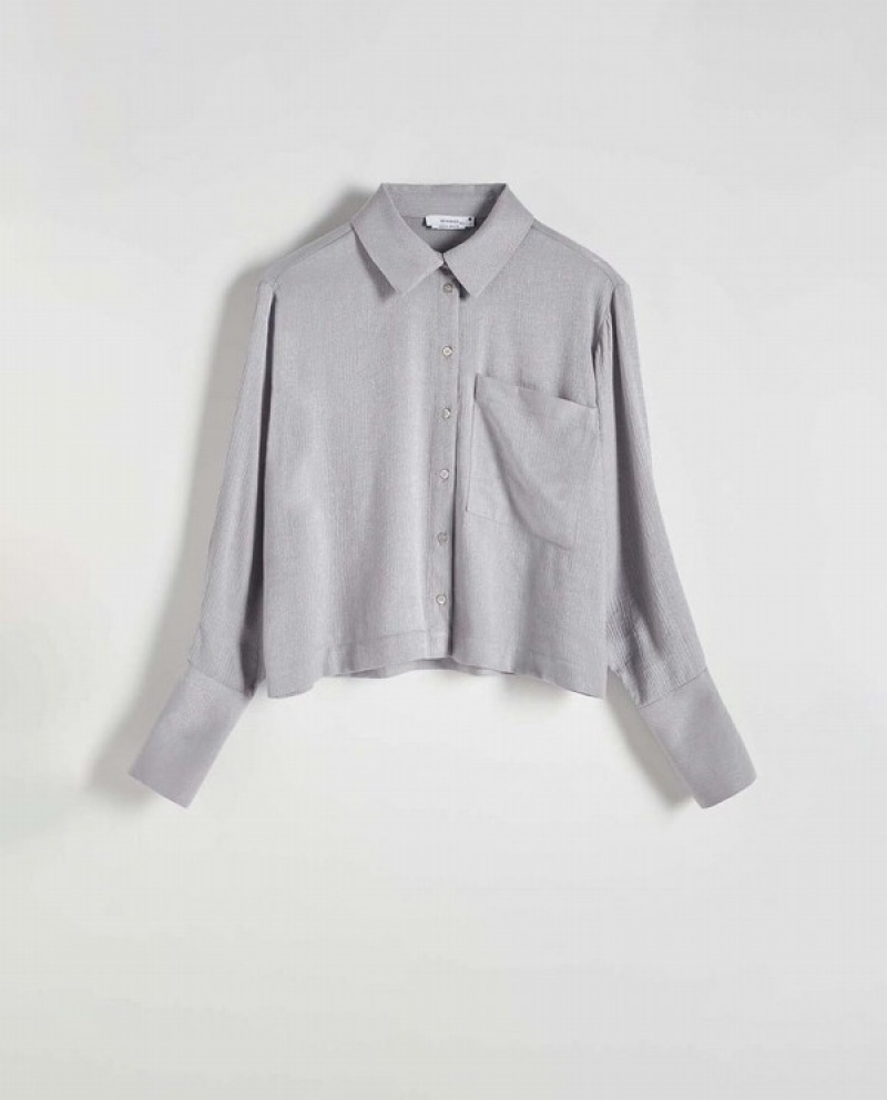 Light Grey Reserved Shimmer Fabric Women's Shirts | CLIX-23861