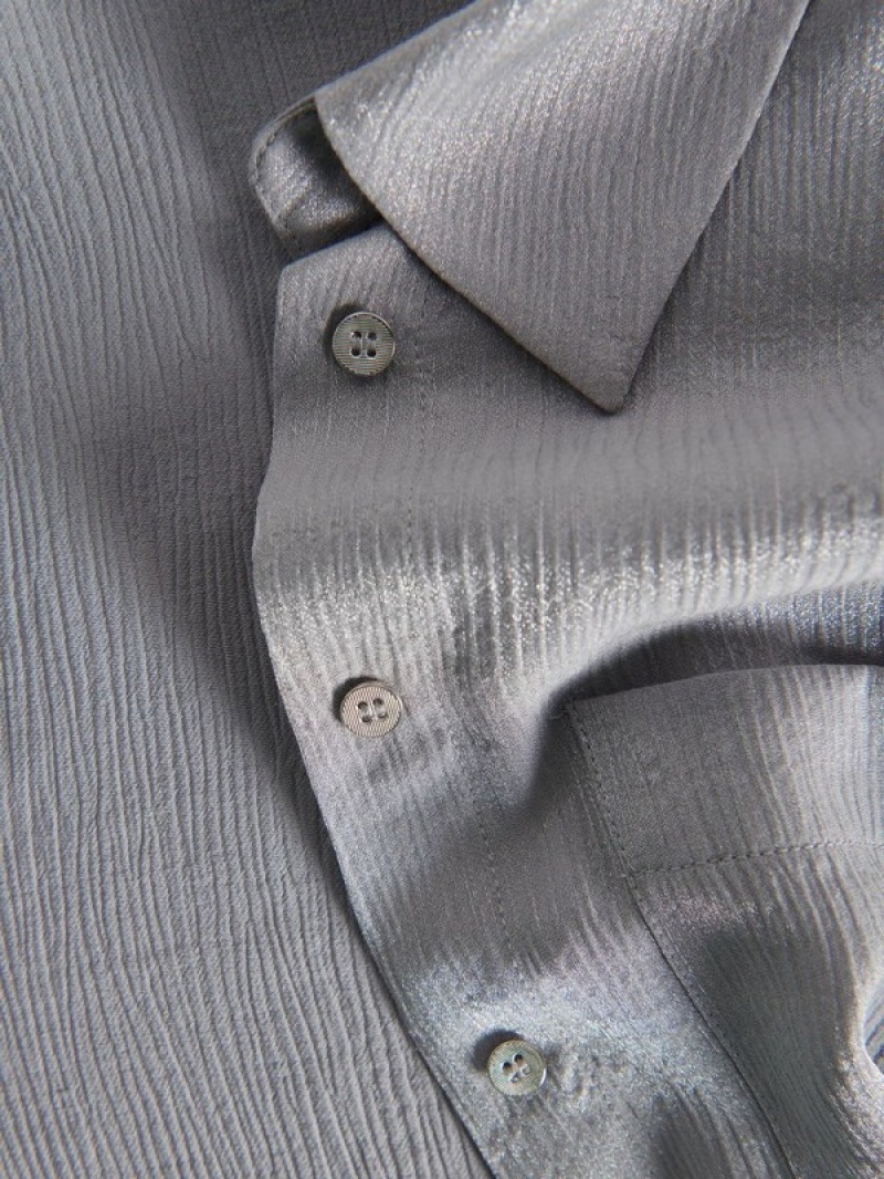 Light Grey Reserved Shimmer Fabric Women's Shirts | CLIX-23861