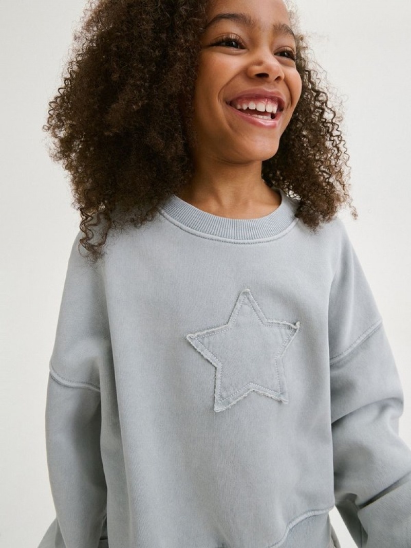 Light Grey Reserved Star Motif Girls' Sweatshirts | DLJW-58470