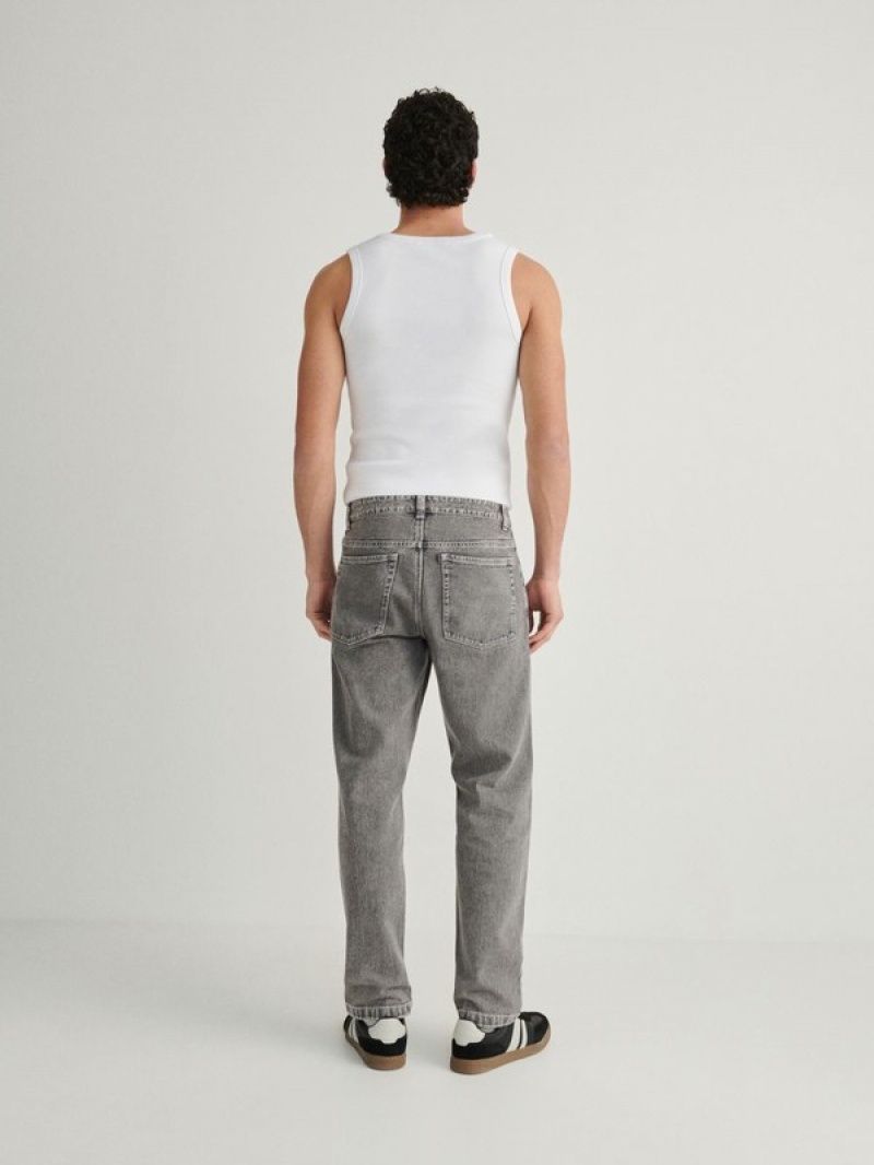 Light Grey Reserved Straight Fit Men's Jeans | UZAH-71302