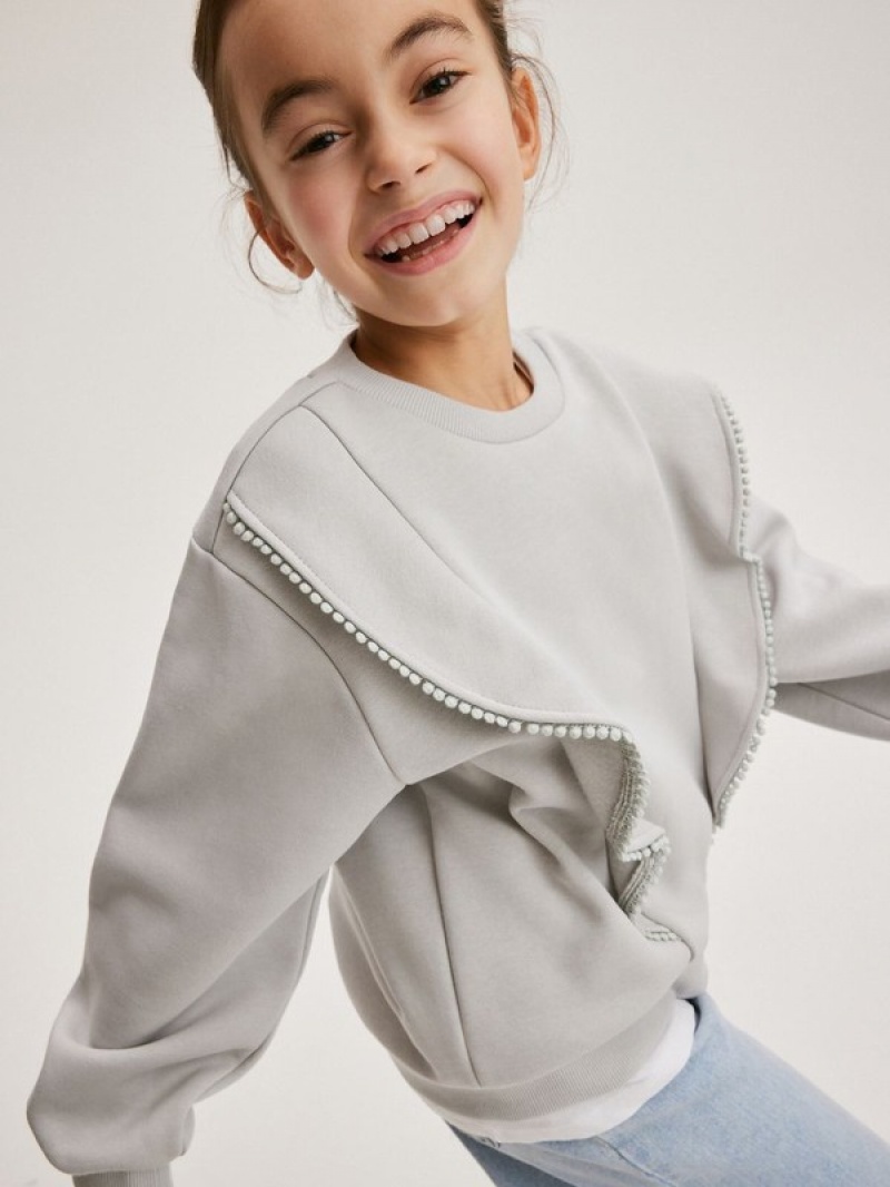 Light Grey Reserved Sweatdecorative Lace Girls' Sweatshirts | JIYH-35892