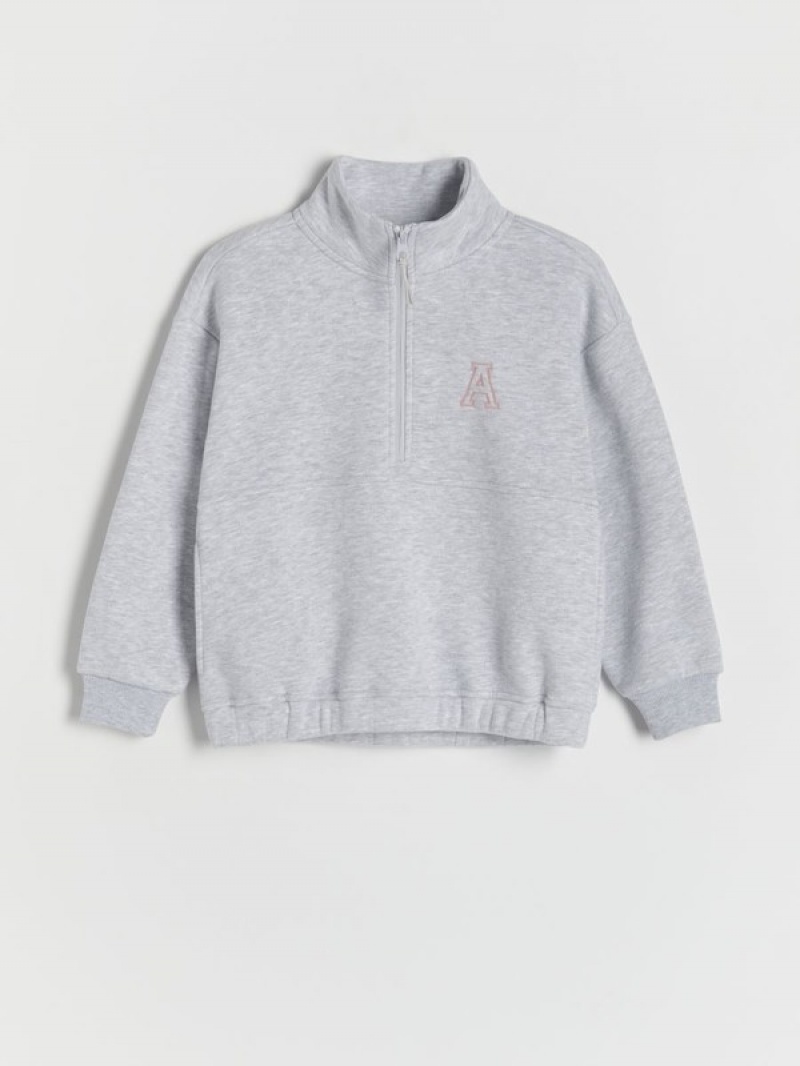 Light Grey Reserved Sweatembroidery Detailing Girls' Sweatshirts | UPHW-85639