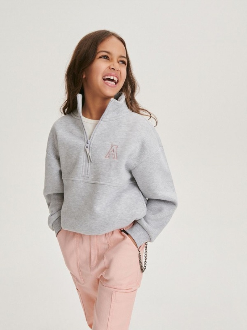 Light Grey Reserved Sweatembroidery Detailing Girls' Sweatshirts | UPHW-85639