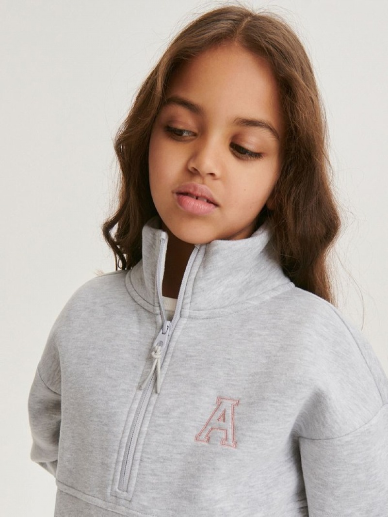 Light Grey Reserved Sweatembroidery Detailing Girls' Sweatshirts | UPHW-85639