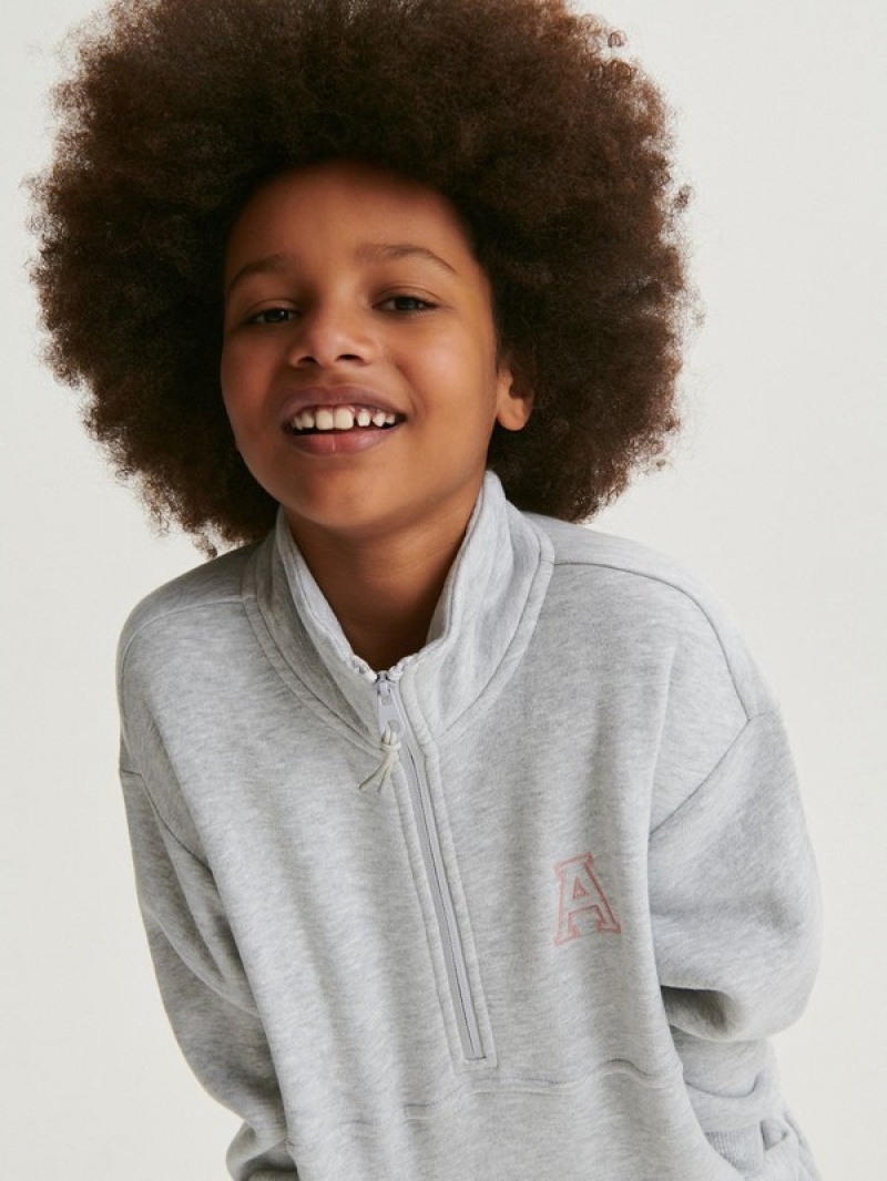 Light Grey Reserved Sweatembroidery Detailing Girls' Sweatshirts | CLXB-56704