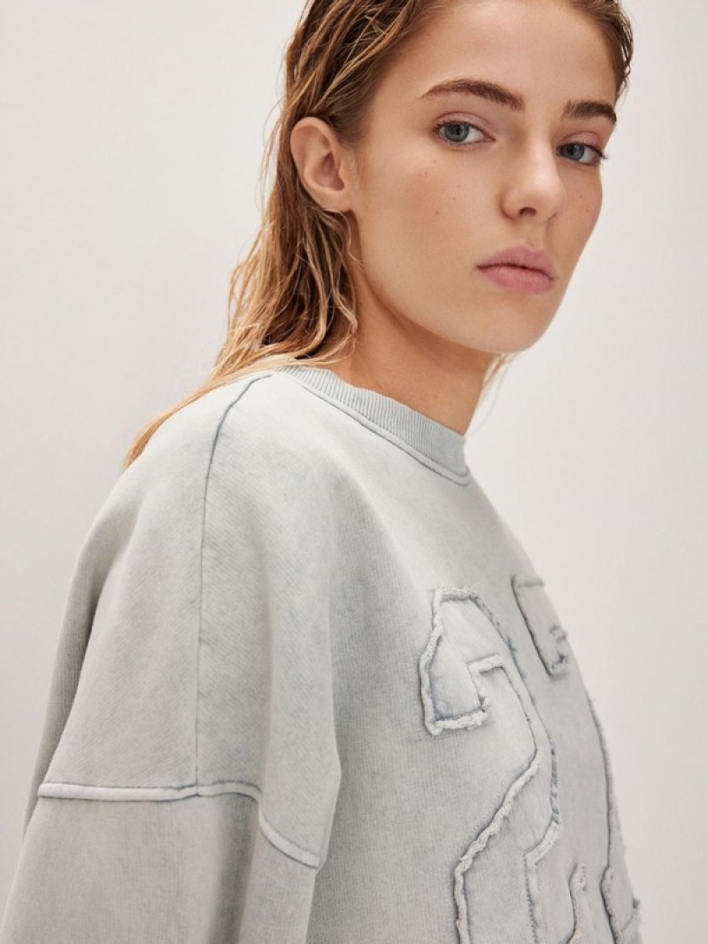 Light Grey Reserved Sweatwash Effect Women's Sweatshirts | HRUY-51964