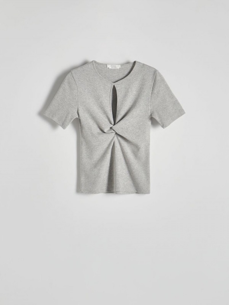 Light Grey Reserved T-cut-out Neckline Detail Women's Shirts | AIMG-45793