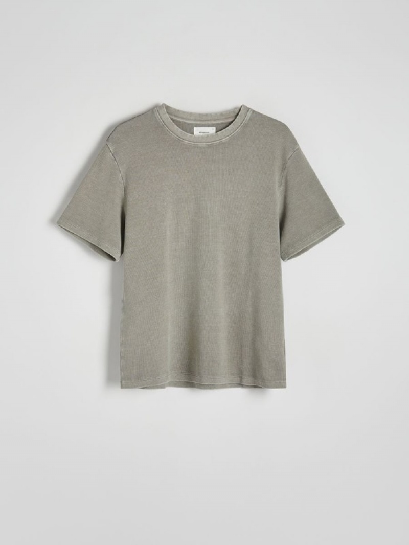 Light Grey Reserved T-wash Effect Men's T-shirts | FQAM-84350