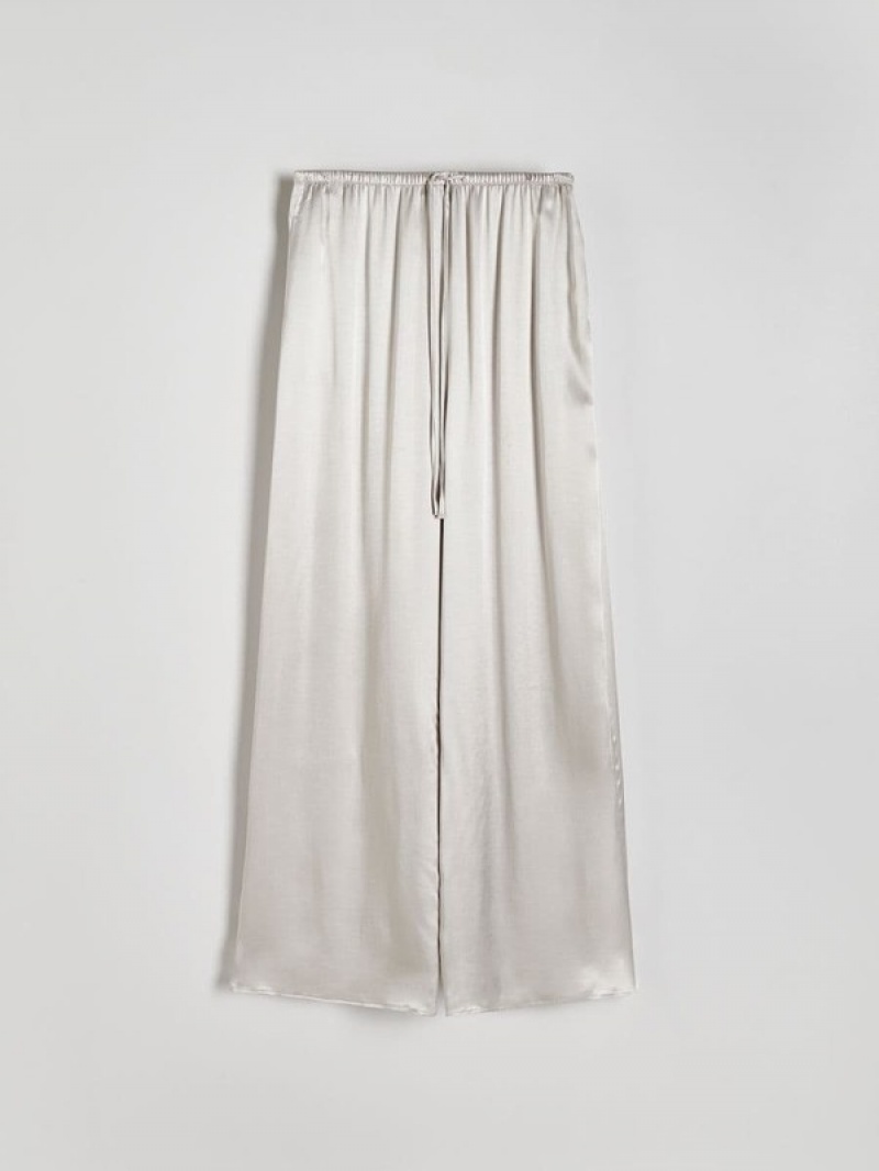 Light Grey Reserved Viscose Rich Satin Palazzo Women's Trousers | SJXR-17348