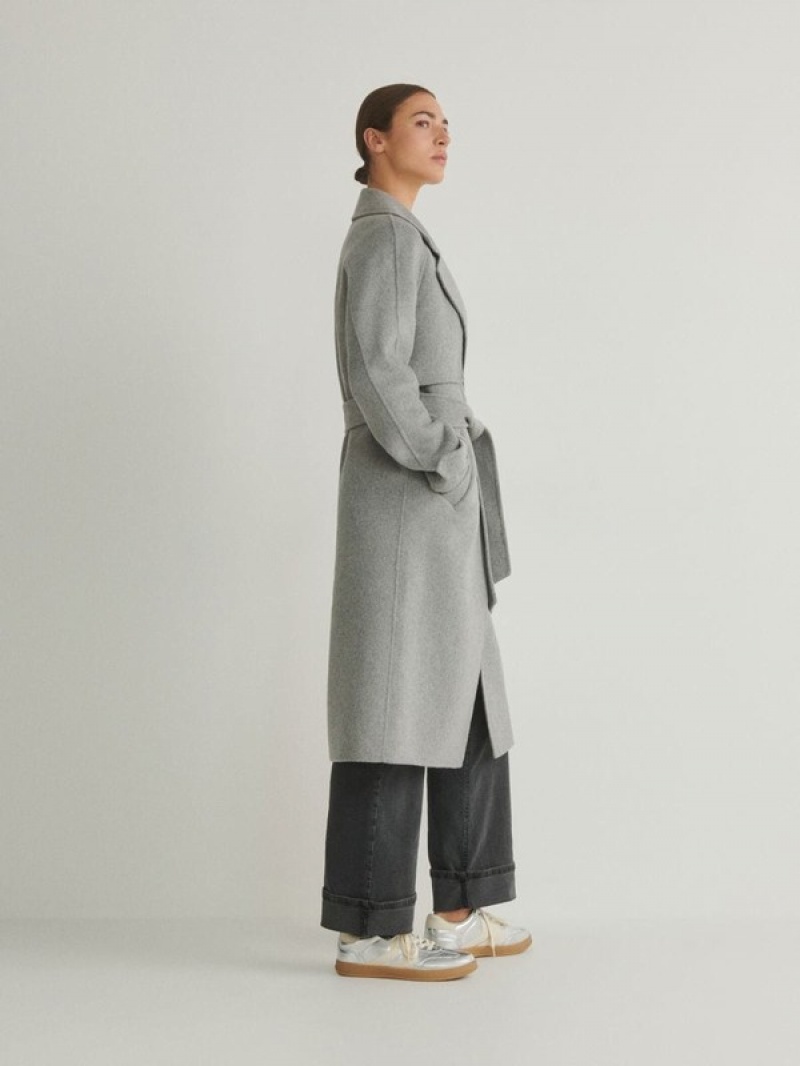 Light Grey Reserved Wool Blend Women's Coats | PMKW-27690