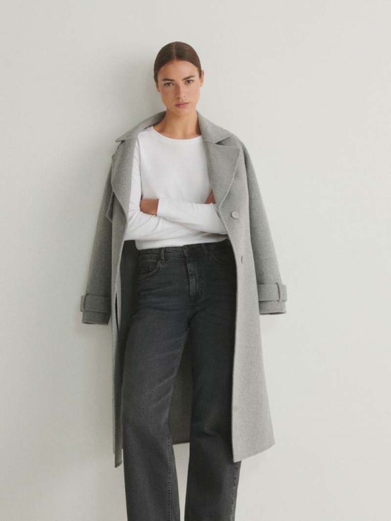 Light Grey Reserved Wool Blend Women's Coats | PMKW-27690